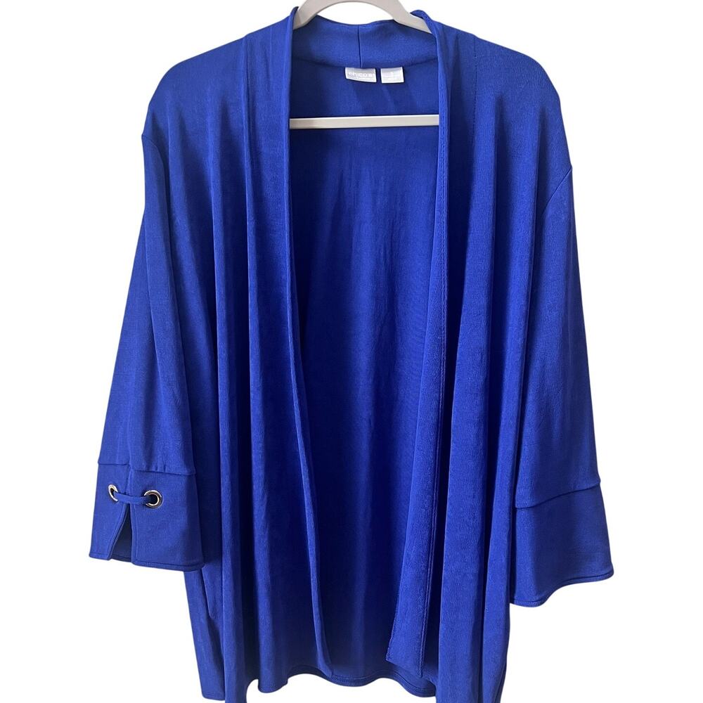 Chicos Travelers Size 3 US 16 /18 Bright Blue Open Front Jacket Cardigan Top